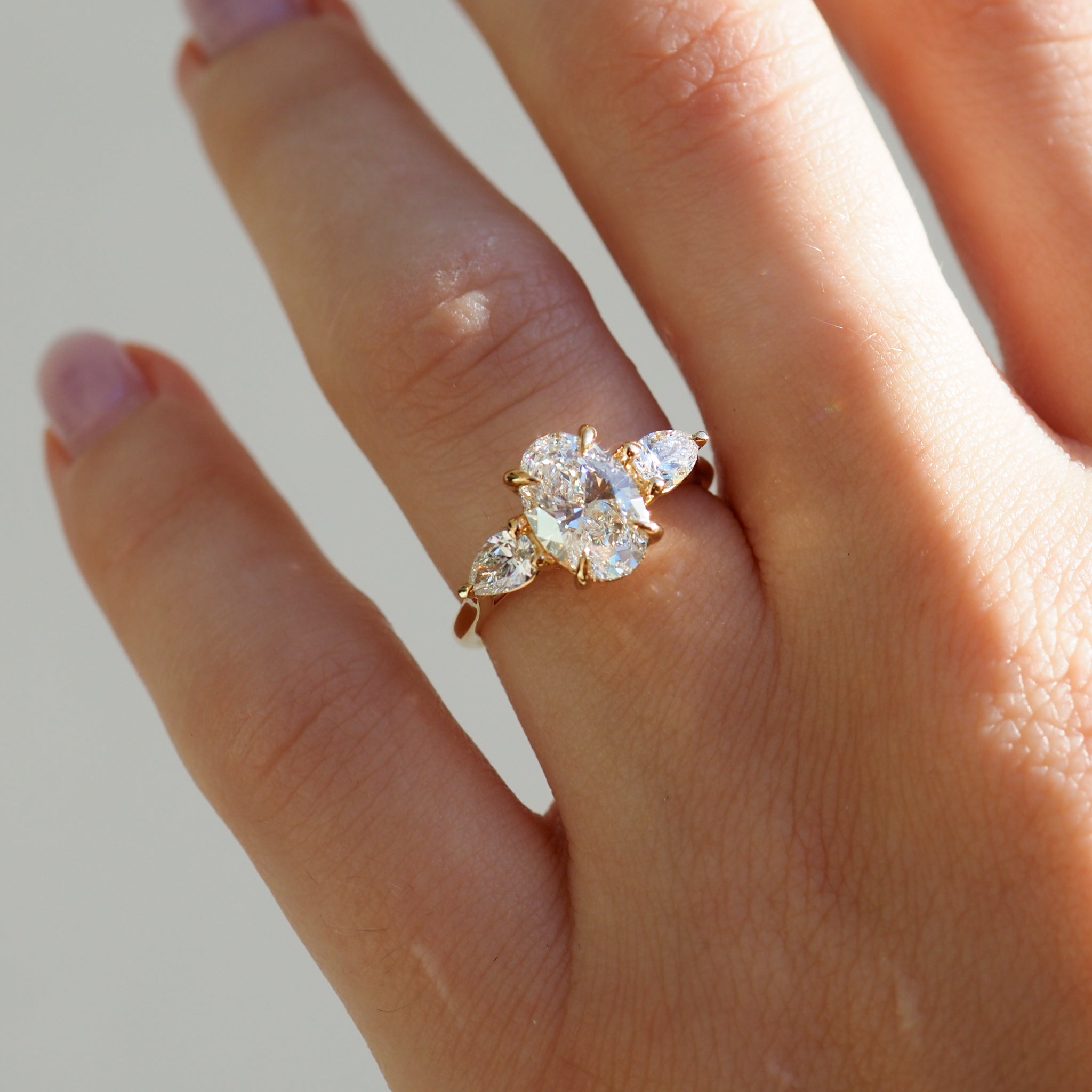 Ania | 1.70ct Oval Lab-Grown Diamond Trilogy Engagement Ring | Ready To Wear