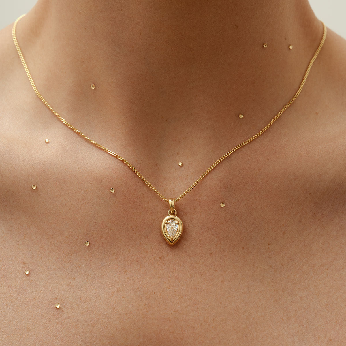 Pear Doughnut Pendant | Chunky Gold Set Pear Lab-Grown Diamond Necklace Ready to Wear