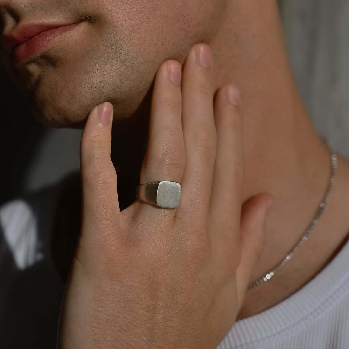 Square silver outlet signet ring