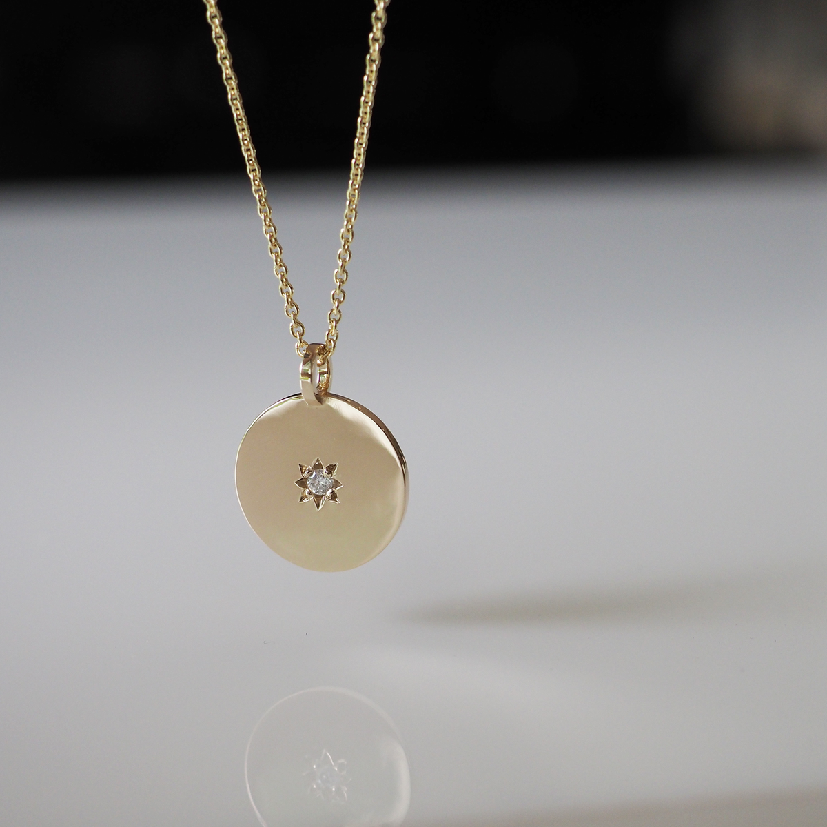 14mm Round Pendant with 1.5mm Star Set Diamond on a 45cm cable chain