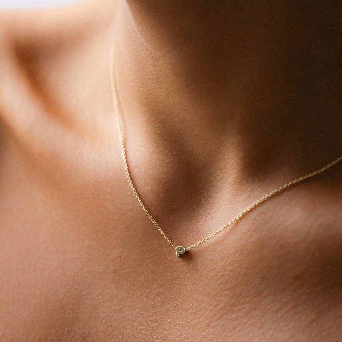 Tiny Letter Charm Necklace | P