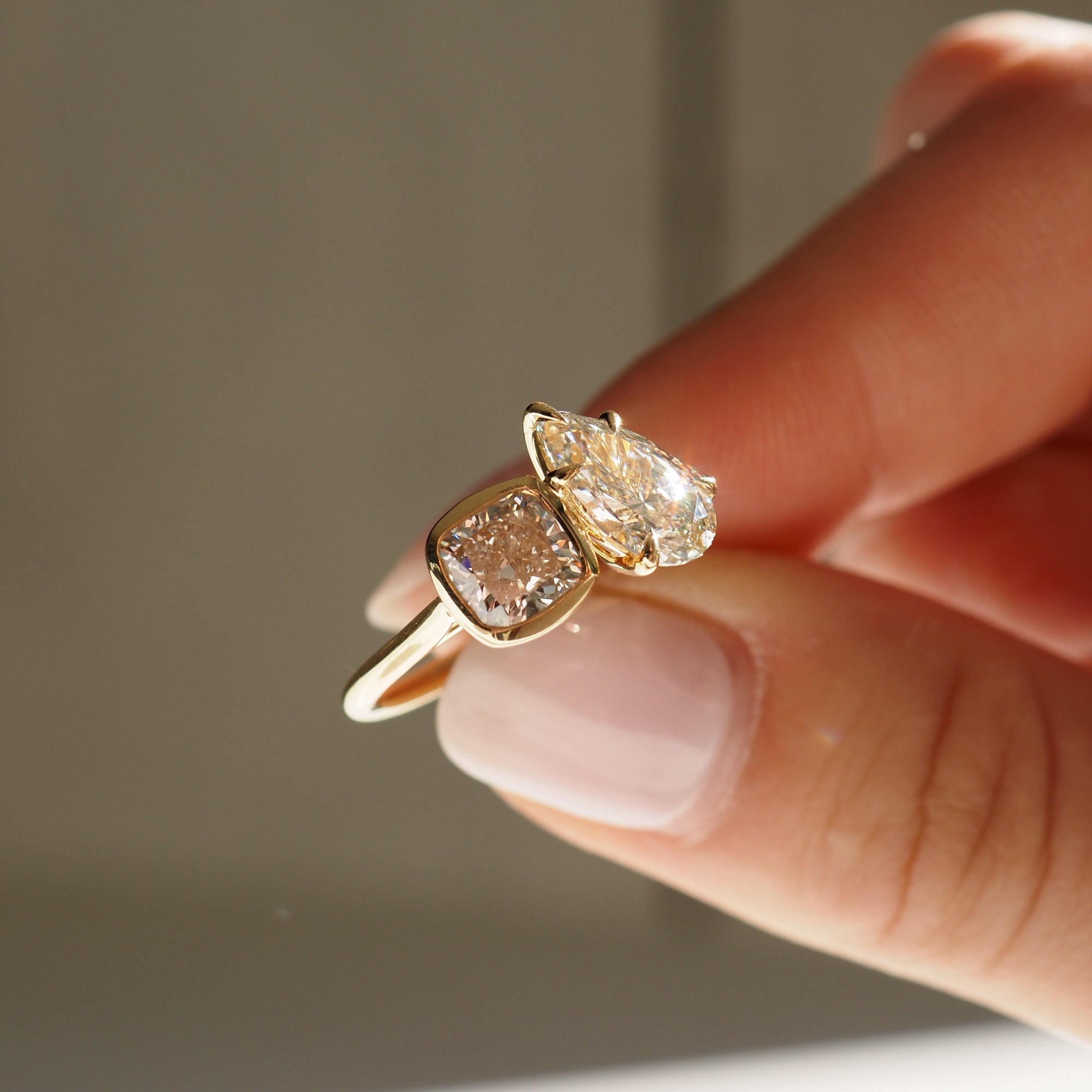 Toi et Moi | 3.46ct TCW Pear & Square Cushion Lab-Grown Diamond Engagement Ring